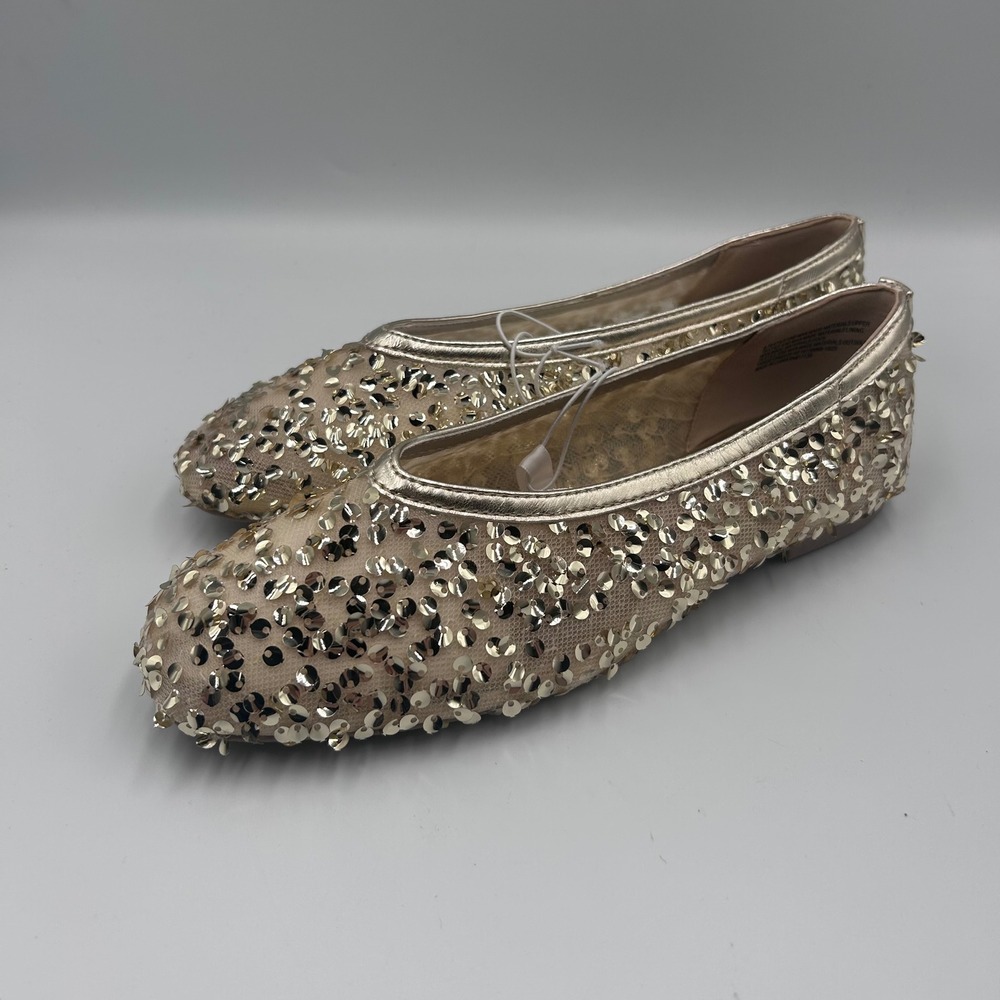 A New Day Sammie Sequin Ballet Flats Champagne Gold Womens 6 Memory Foam NEW